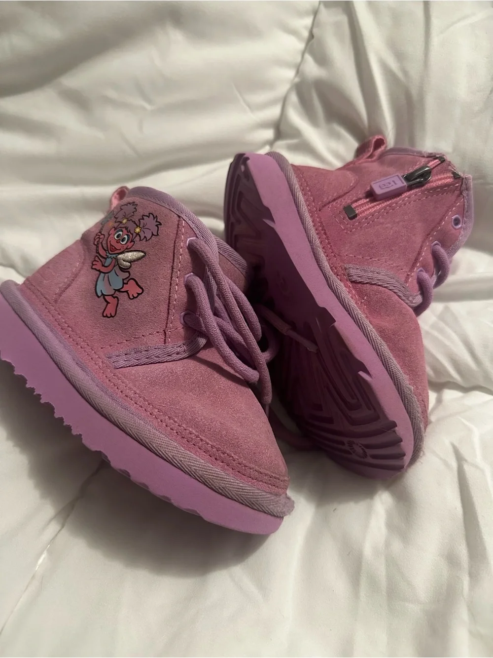 UGG Pink Suede Kids Boots with Character Patch